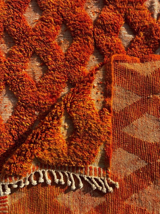 Image 1 of Orange Moroccan wool rug 250x250 cm– Handmade geometric rug – Contemporary Berber carpet – Custom wool area rug – Moroccan Beni 
