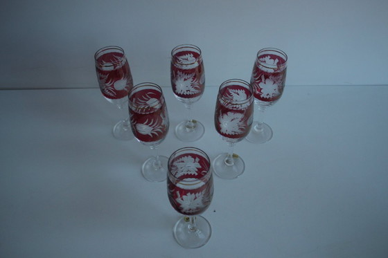Image 1 of Juego de seis copas con pie, Bohemia Crystal, años 90.