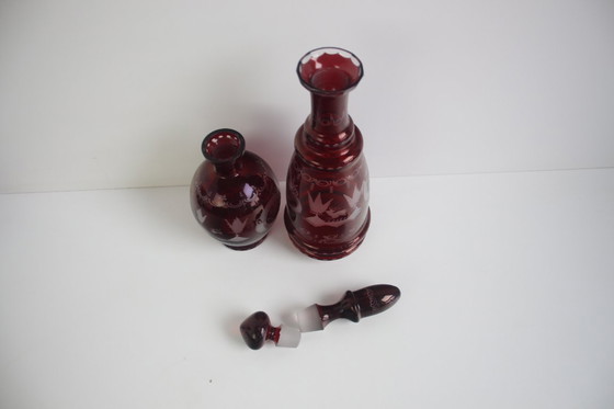 Image 1 of Antique Set of 36 pieces of Artistic cut Ruby red glass, Egermann, 1950's. 