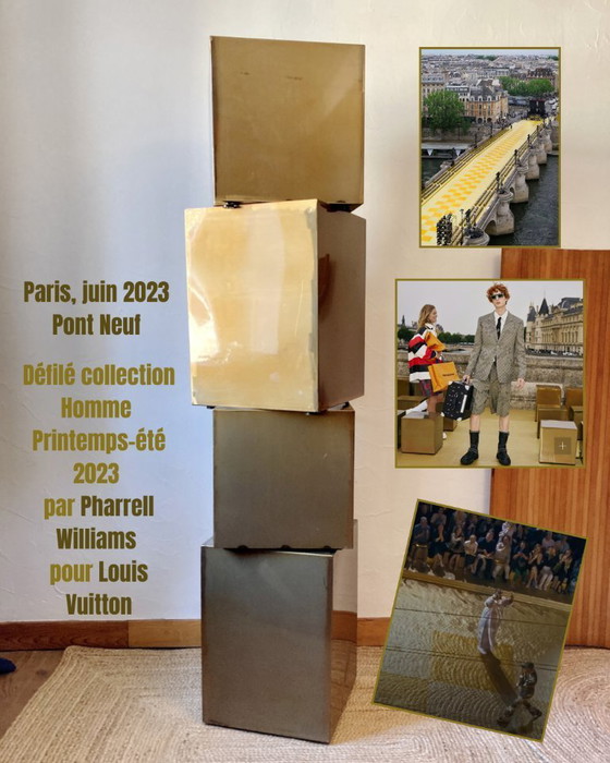 Image 1 of Electro-galvanized metal seat, brass effect. Pharrell Williams / Louis Vuitton fashion show, 2024