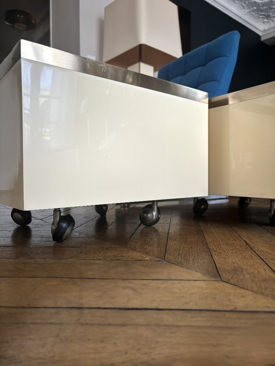 Image 1 of Duo of cream lacquer coffee table, end of sofa. 1970