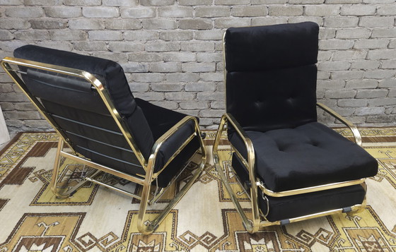 Image 1 of Paire de fauteuils noir système "Morris "1970