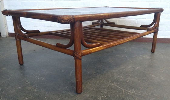 Image 1 of Table basse Rohé en verre fumé et reliure en cuir