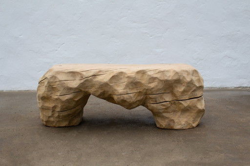 Carved Oak Sculptural Bench