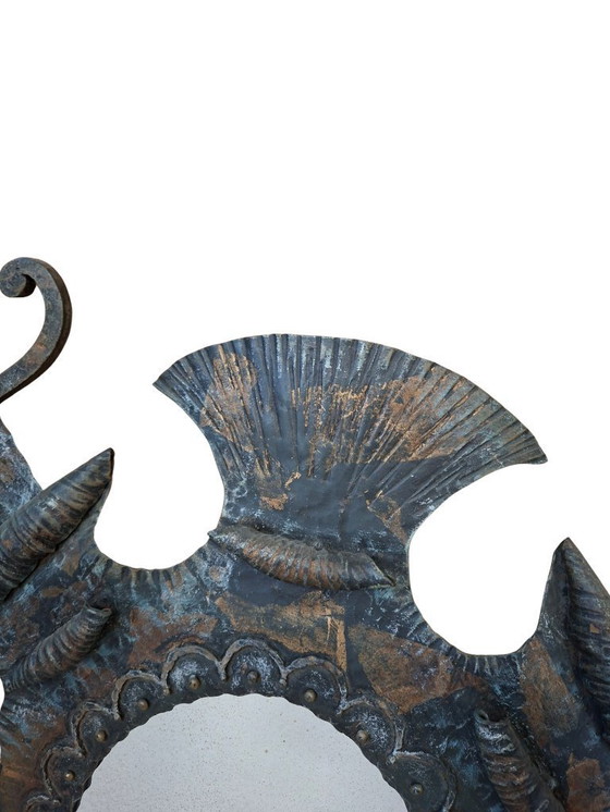 Image 1 of Heraldische spiegel uit de jaren 70 van smeedijzer.