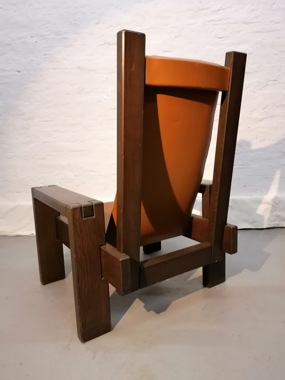 Image 1 of Brutalist style armchair, wood and leather, 70s