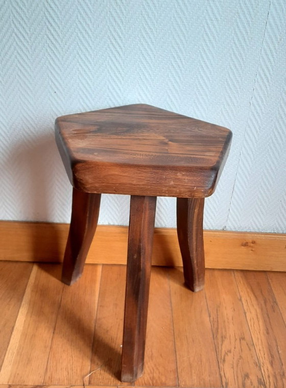Image 1 of Vintage solid wood brutalist stool
