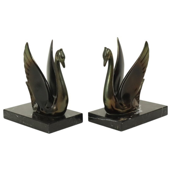 Image 1 of French Art Deco Swan Bookends
