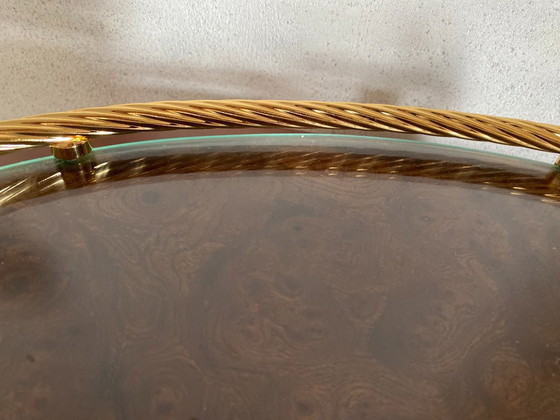 Plateau de service vintage Scalella Firenze en loupe de bois plaqué or 24 carats – 36 cm (photo 15 of 15)