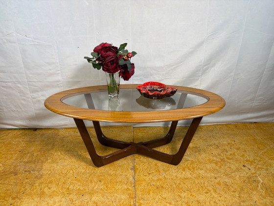 Image 1 of Mid-Century Retro Vintage Coffee Table by Schreiber   Formica Top • Glass Detail • Solid Wood Legs • British Design Classic  A s