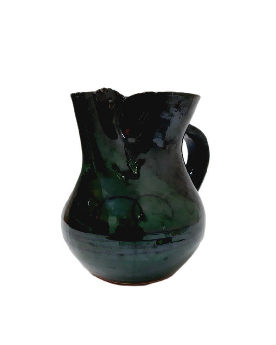 Image 1 of Vintage Glazed Ceramic Green Pitcher