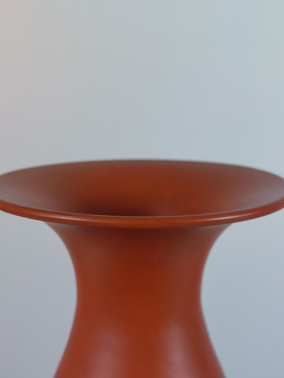 Image 1 of Vaso in terracotta vintage di metà secolo con decorazione a coste Jawa, fatto a mano