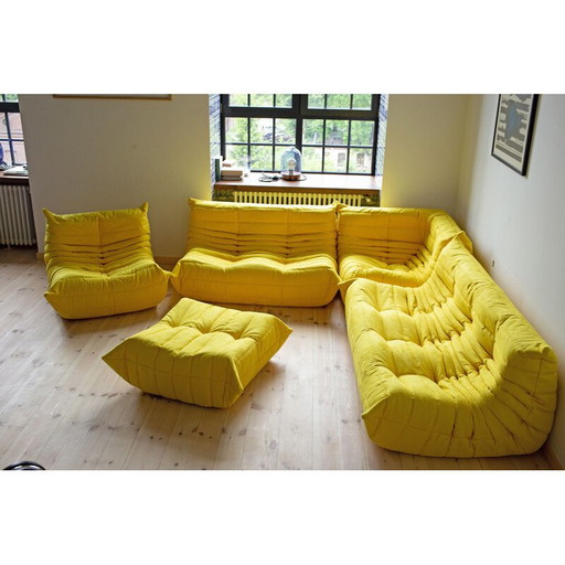 Togo vintage lounge set in yellow microfiber by Michel Ducaroy for Ligne Roset, France 1973