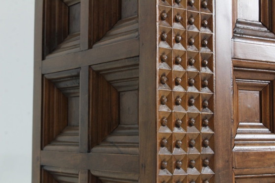 Spanish Brutalist Sideboard Room Divider Solid Walnut Wood 1960s – Vintage (photo 4 of 9)