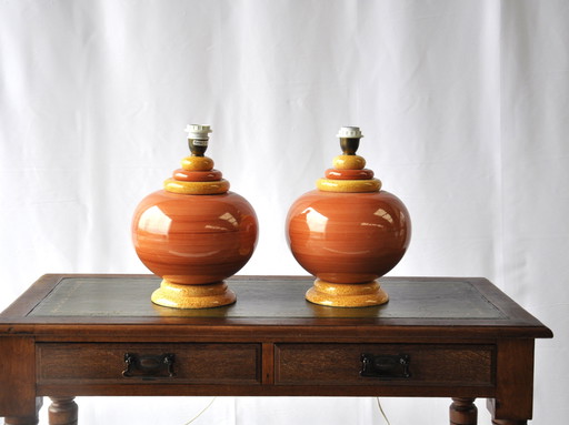 Vintage Orange Ceramic French Table Lamps by Kostka