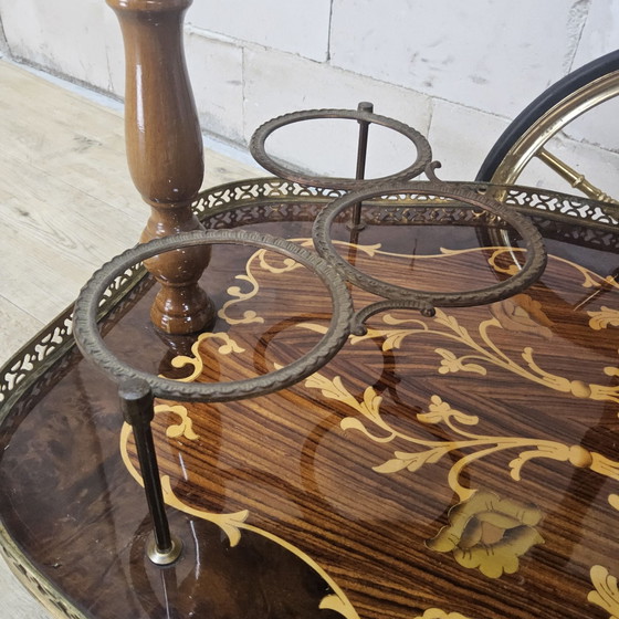 Vintage Italian Bar Cart (inlay work) romantic, Brass, Wood, Brown (photo 4 of 15)
