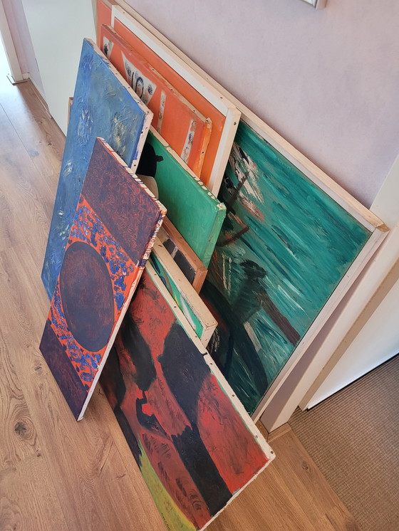 Image 1 of Set di 9 dipinti astratti di Cath Weegels