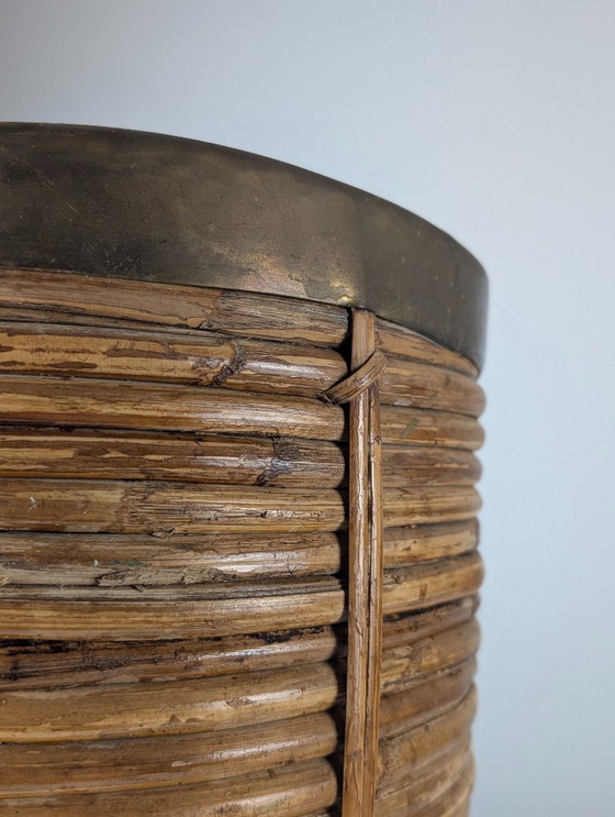 Image 1 of Italienischer Regenschirmständer aus Schilfrohr und Messing im Stil der Mitte des 20. Jahrhunderts, 1970er Jahre