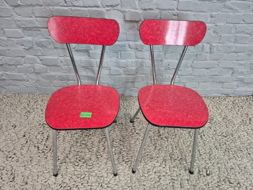 Set of 2 Vintage Design Kitchen Chairs by Brabantia, Red Marbled Formica, The Netherlands, 1960s – eetkamerstoelen, Chrome