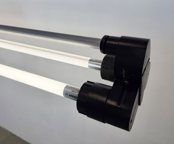 Image 1 of Industriële zilverkleurige buislamp van Elektrosvit, jaren 70.