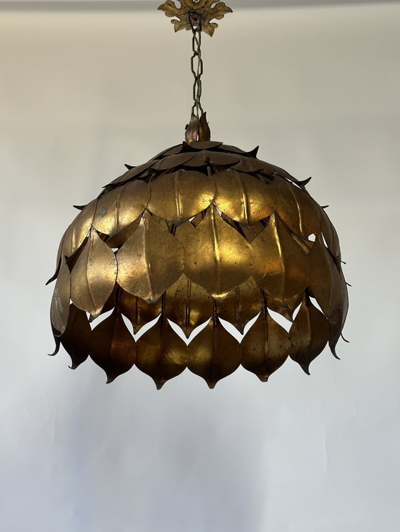 Image 1 of Gilt Toleware Ceiling Lamp, 1960s, Attributed to Hans Kögl
