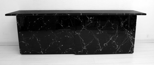 Marquina Black Marble lacquer Italian Post Modern Sideboard, 1980s