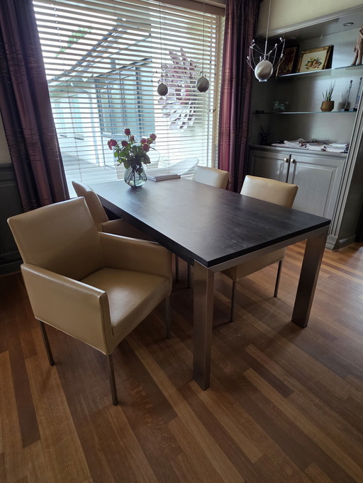 Table Bridge walnut lacquered special edition 4 pcs dining chairs model Brain color Sand with stainless steel legs