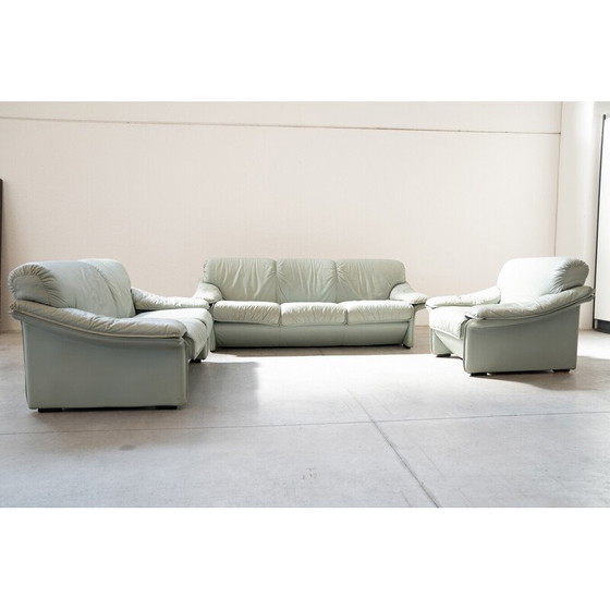 Image 1 of Vintage light blue faux leather living room set by Fd Salotti