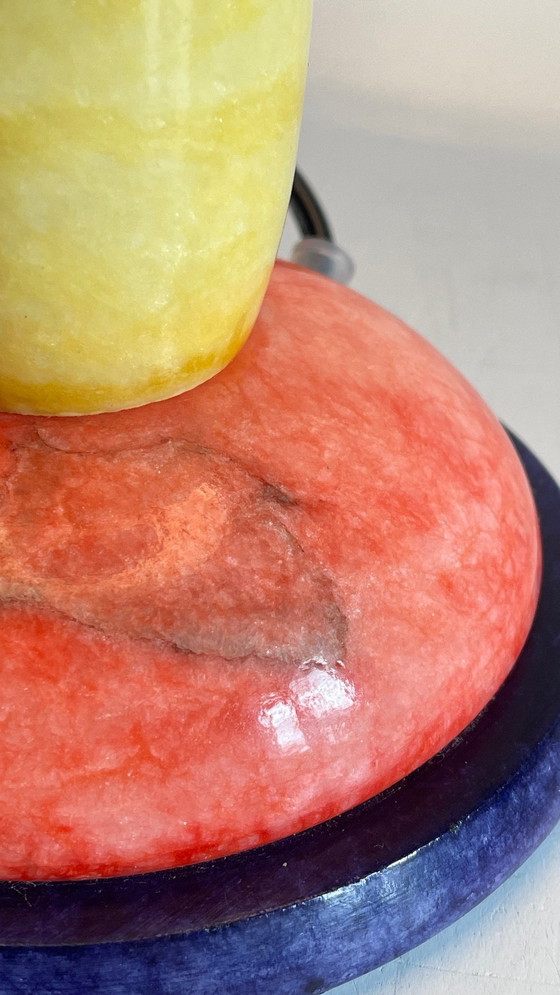 Image 1 of LAMPE Pierre d'ALBATRE Blue, Yellow and Red 80s