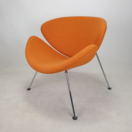 Vintage fauteuil in oranje plak en verchroomd metaal van Pierre Paulin voor Artifort, 1980