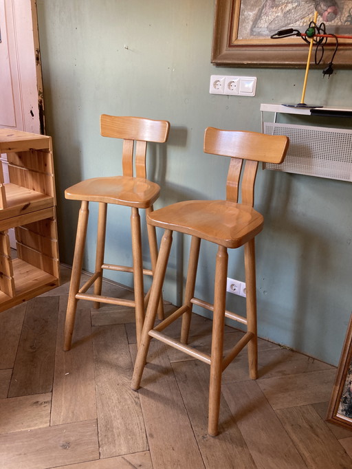 Set di due barkrukkenhout vintage di design brutalista