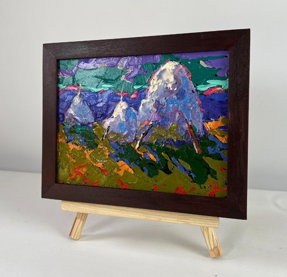 Image 1 of Original Oil Painting Summer Nature Landscape Silver evening in the field