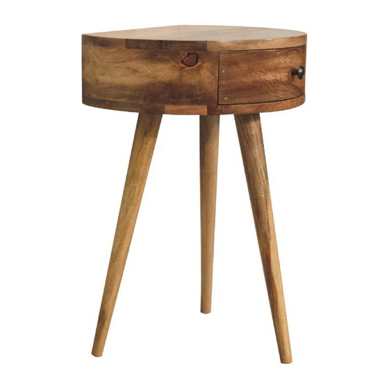 Mini Table de Nuit Ronde Aspect Chêne – Bois de Mangue Massif Avec Tiroir – Artisan, Tables de nuit, Wood (photo 5 of 10)