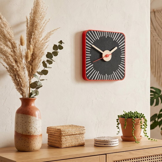 Sunburst Square Panel Clock L – Reloj de Pared Retro & Mid-Century 70s Space Age Boho Wall Clock (photo 3 of 5)