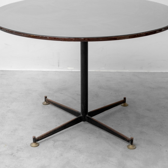 Vintage Round Table in Wood and Glass with Metal Base, 70s Modern Antiques – Conference table (photo 4 of 10)