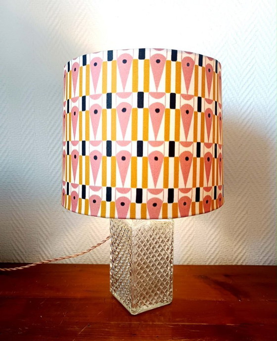 Image 1 of Whiskey carafe lamp and abstract lampshade