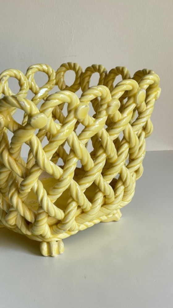 Image 1 of Vintage Woven Earthenware Plant Pot