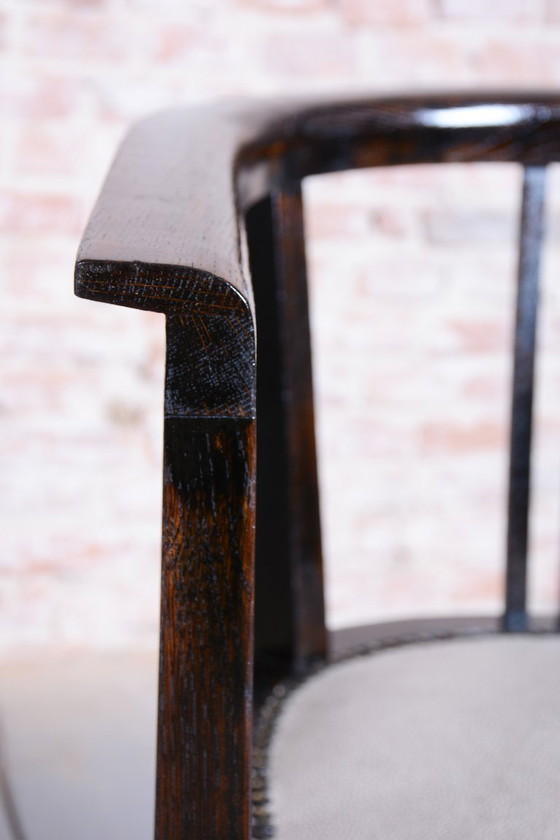 Restored Art Deco Armchair, Oak, Repolished, Reupholstred, Czech, 1920s – Textile, Wood (photo 9 of 15)