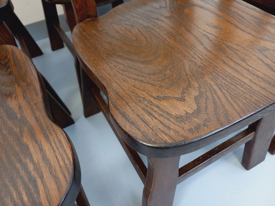 Image 1 of Set of 6 vintage brutalist oak chairs from the 1950s