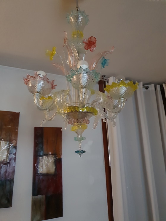 Image 1 of Lampadario 6 bracci colorato in vetro di Murano