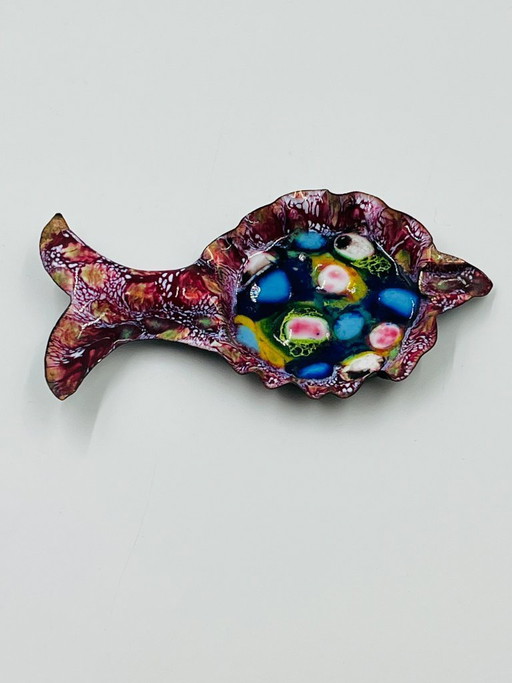 Vintage-Fischschale, Emaille auf Kupfer, Modernismus, 70er Jahre