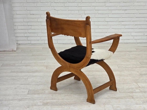 Image 1 of Poltrona danese degli anni '60, completamente rivestita, pelle di mucca, rovere.