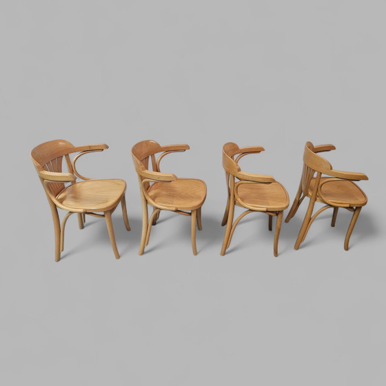 Image 1 of 4er Set Mid Century Armlehnenstühle Stühle Thonet No 24 Mobiliar