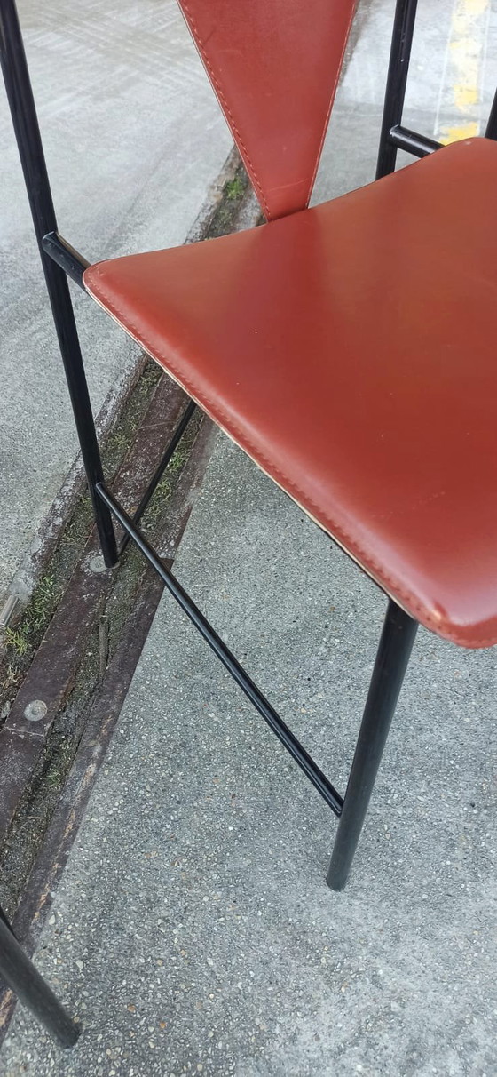 Image 1 of 4 x Vintage Postmoderne Leren Eetkamerstoelen