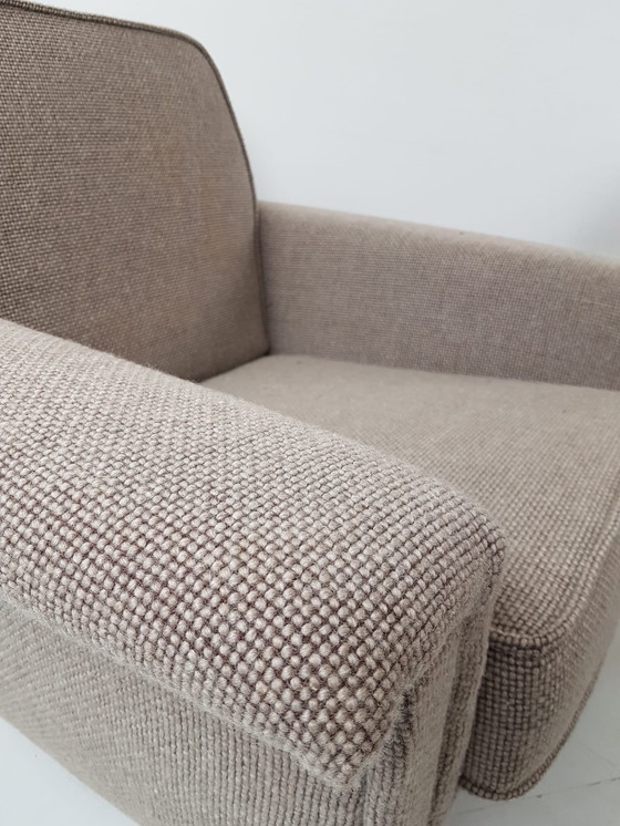 Image 1 of Set di divani vintage in legno di teak | divano + 2 poltrone in lana beige De Ploeg