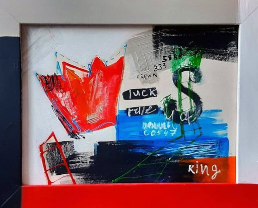 Original Acrylic Painting Contemporary Art Symbolism Dollar King – schilderijen tekeningen, Mdf