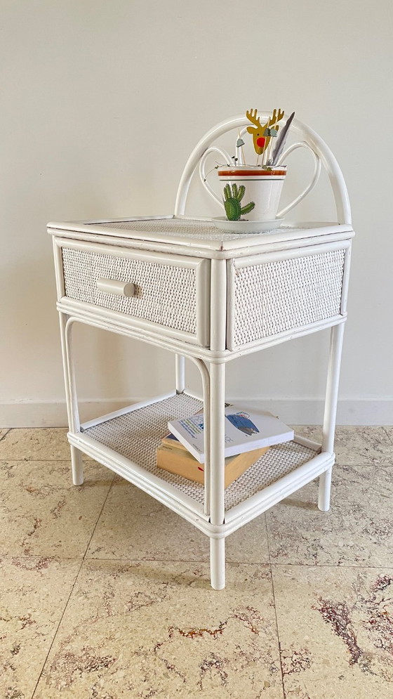 Image 1 of Coppia di comodini vintage in rattan
