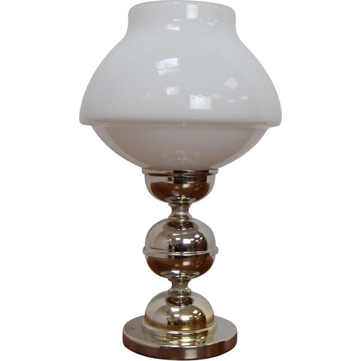Lámpara de mesa de vidrio y metal de mediados de siglo, Checoslovaquia, década de 1960