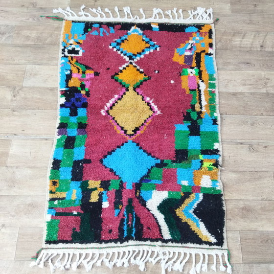 Image 1 of Handgemaakte Rode Berber Wollen Tapijt - Handmade Red Berber Wool Rug