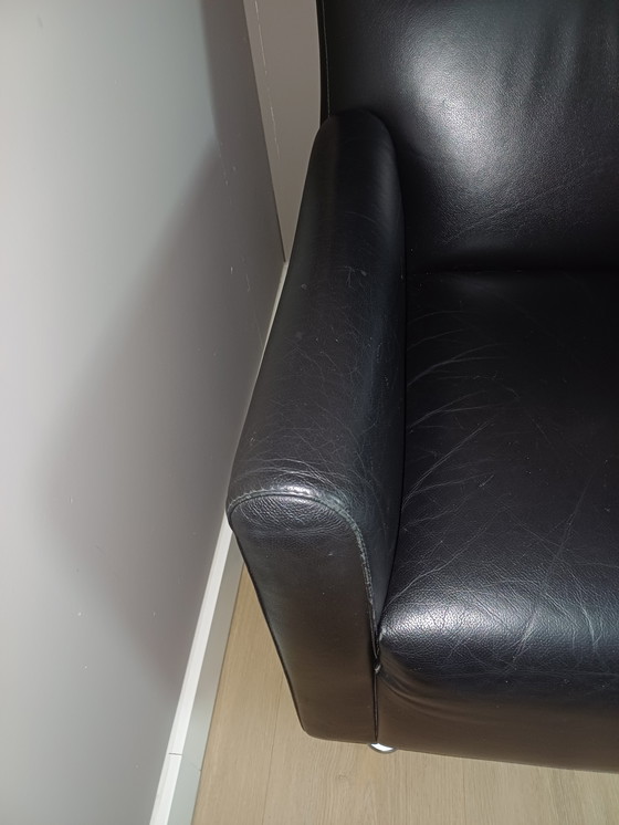 Image 1 of Leolux Rooby, Black Leather Armchair with Poof
